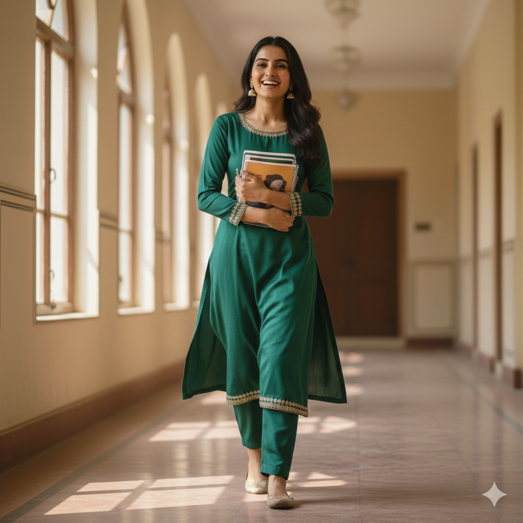 Cute Indian Girl Green Suit Look – Gemini AI Photo Prompt Copy Paste for Instagram Reels