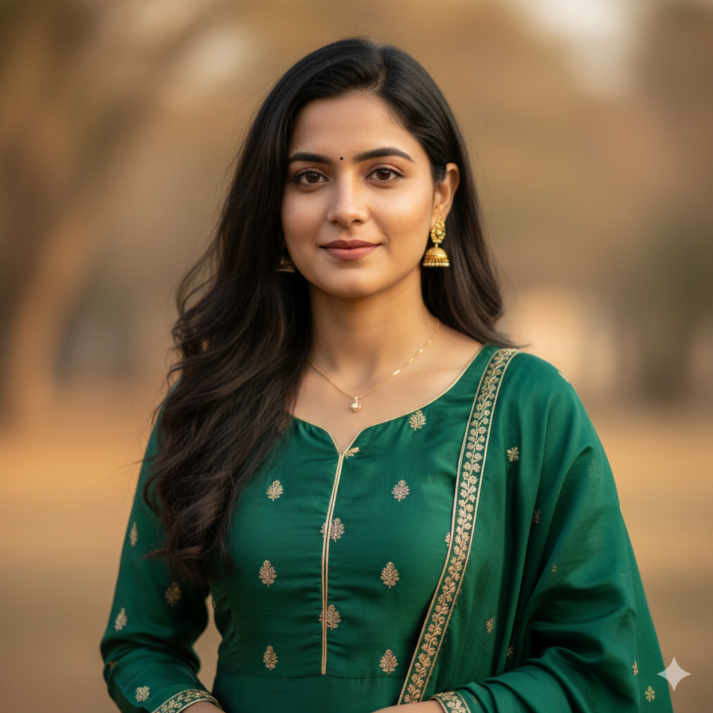 Gemini AI Photo Prompt Copy Paste for Indian Cutie Girl Wearing Green Suit – Ultra Realistic 4K Portrait