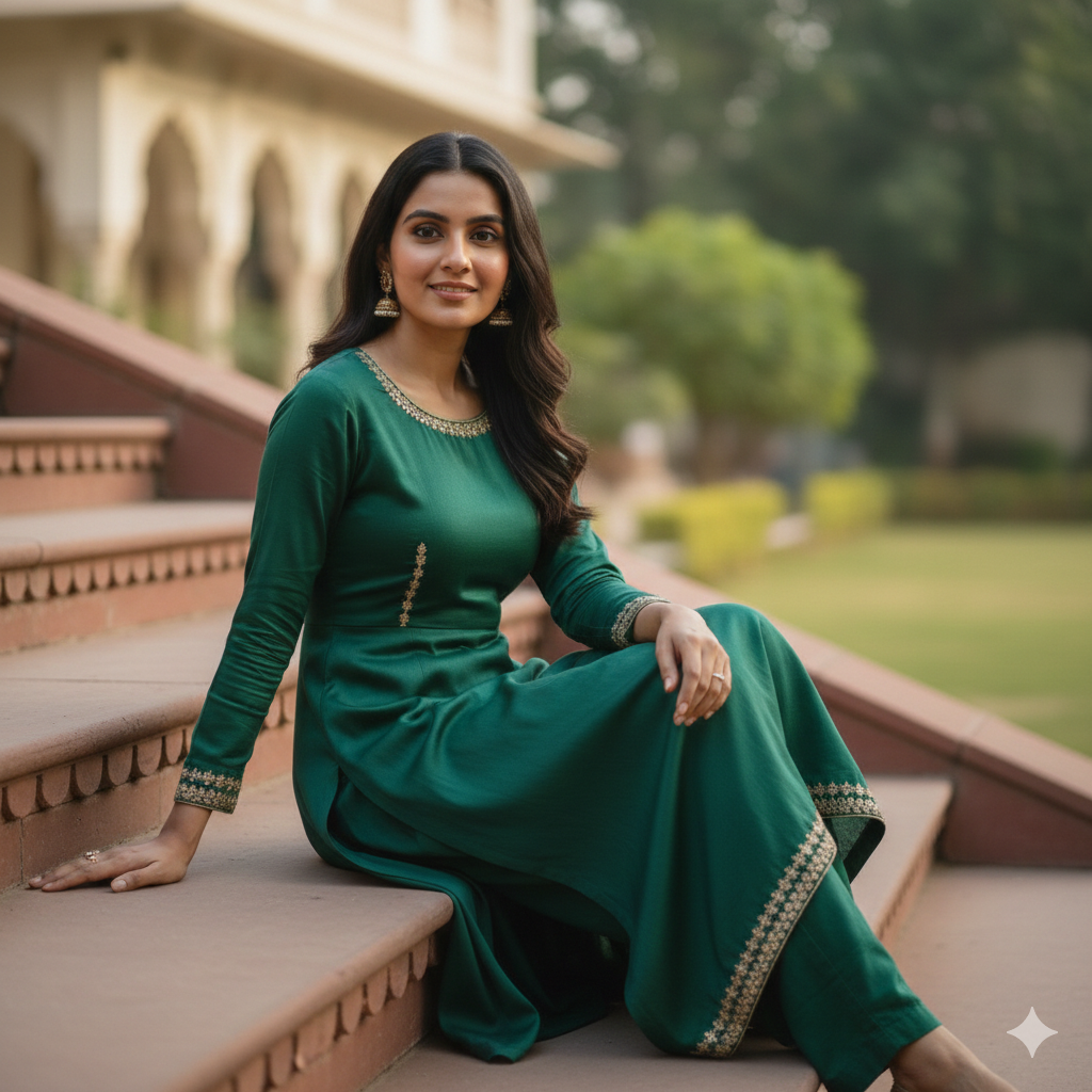 8K Ultra Realistic Indian Girl in Green Suit – Gemini AI Photo Prompt Copy Paste Trending Prompt