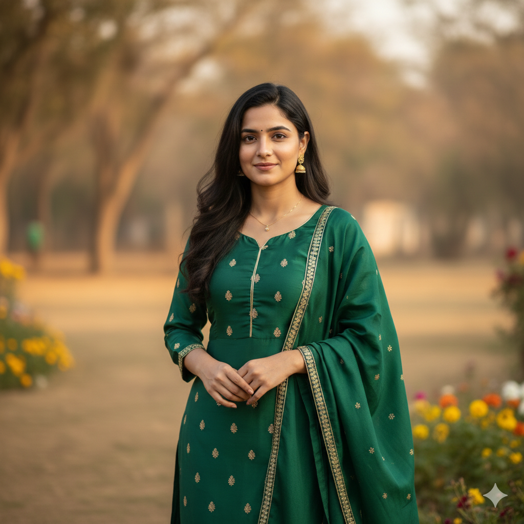 8K Ultra Realistic Indian Girl in Green Suit – Gemini AI Photo Prompt Copy Paste Trending Prompt