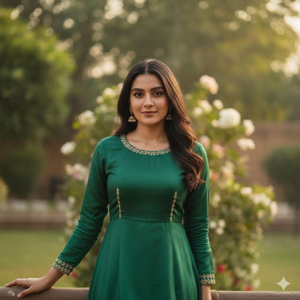Gemini AI Photo Prompt Copy Paste for Indian Cutie Girl Wearing Green Suit – Ultra Realistic 4K Portrait