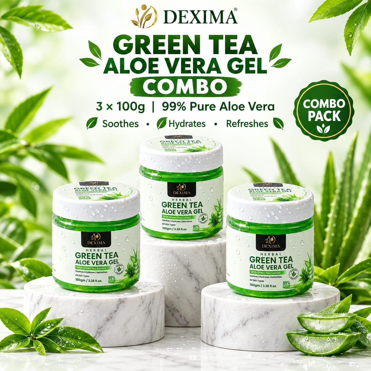 Dexima Green Tea Aloe Vera Gel (Combo)