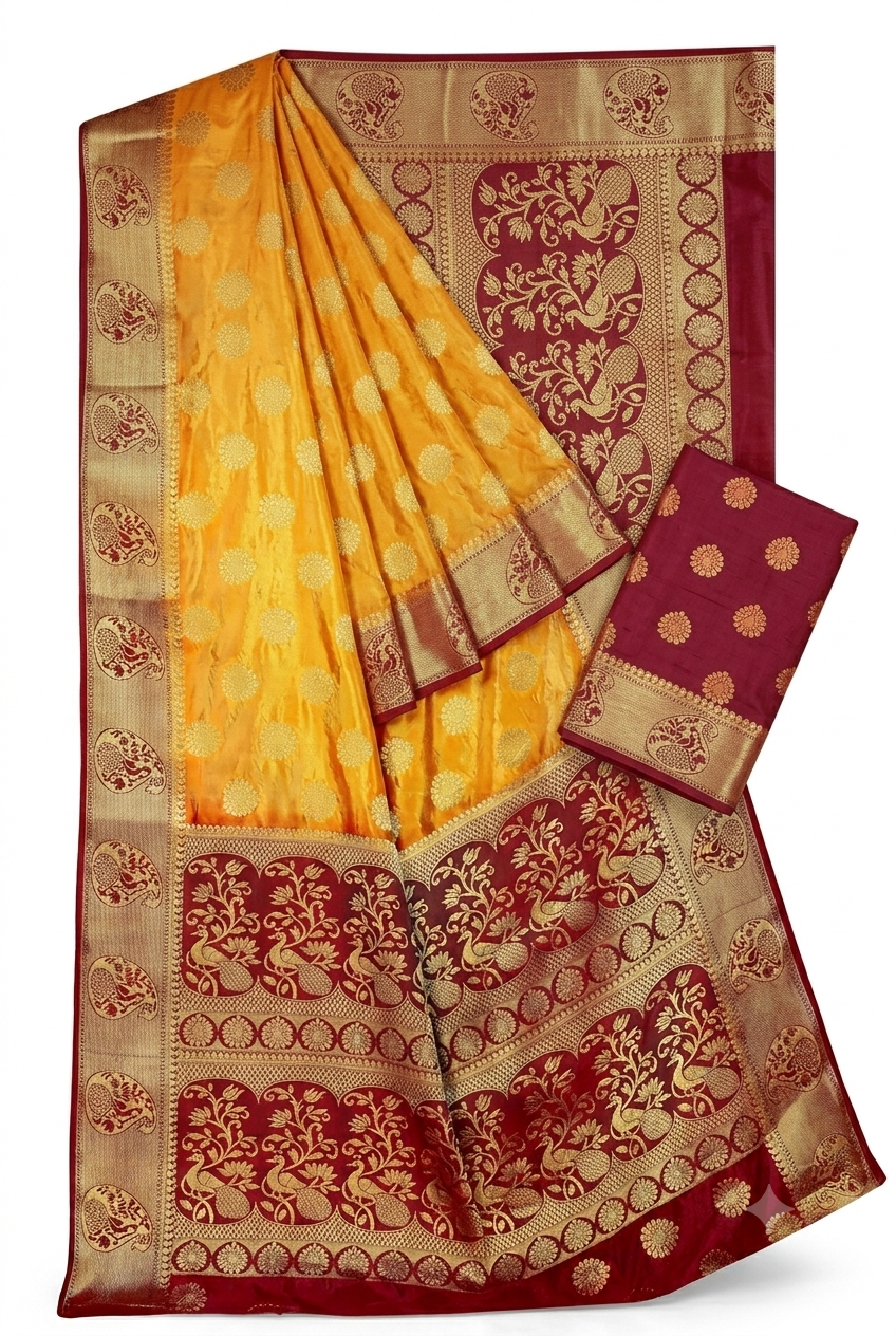 Trendy jacquard saree with unstitched blouse